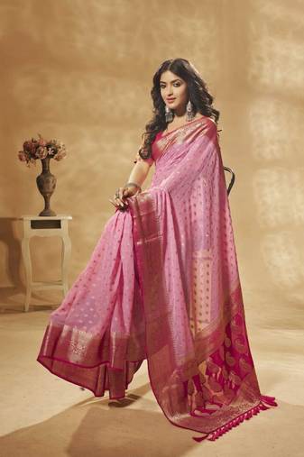 Pink Georgette Saree