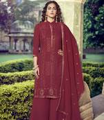 Maroon Embroidered Georgette  Straight Suit Free size full stitched Up To 42" Size