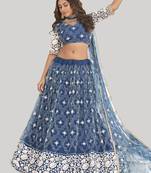 magnificent blue butterfly net cotton thread party lehenga