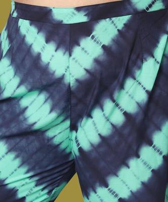 Turquoise Navy Blue Cotton Printed Sequins Embellished Kurta With Trouser And Dupatta 5