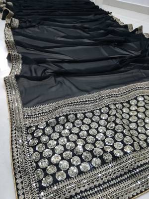 Black Zari Dori Sequins Embroidered Georgette Party And Festive Saree 7