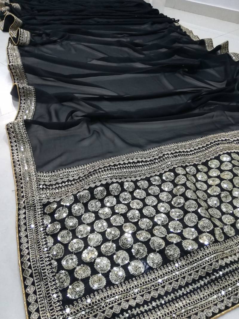 Black Zari Dori Sequins Embroidered Georgette Party And Festive Saree