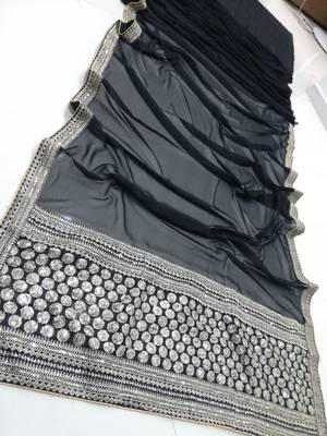Black Zari Dori Sequins Embroidered Georgette Party And Festive Saree 10