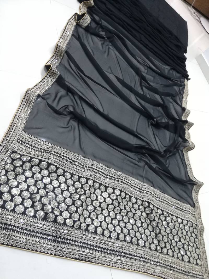 Black Zari Dori Sequins Embroidered Georgette Party And Festive Saree