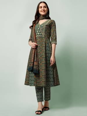 Teal Blue Cotton Gotta Patti Work Sequins Leheriya Printed Kurta With Trouser & Dupatta 3