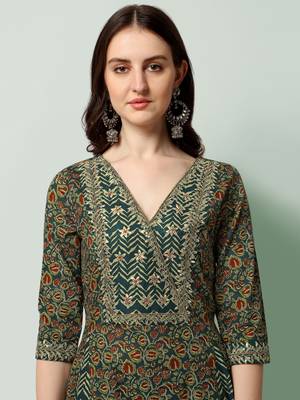Teal Blue Cotton Gotta Patti Work Sequins Leheriya Printed Kurta With Trouser & Dupatta 6