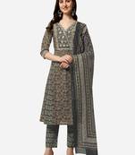 Black Cotton Yoke-Silver Gotta Patti Printed Kurta Trouser With Dupatta