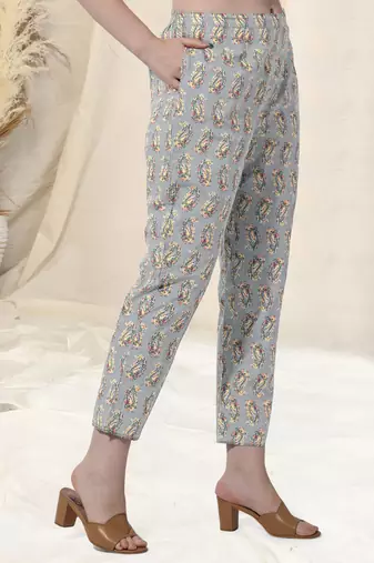 Cream And Multi Cotton Printed Floral Kurta With Pant And Dupatta