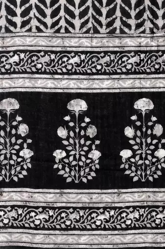 Black Cotton Mirror Embroidery Printed Kurta With Pant And Dupatta