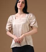 Beige satin elbow sleeves party top