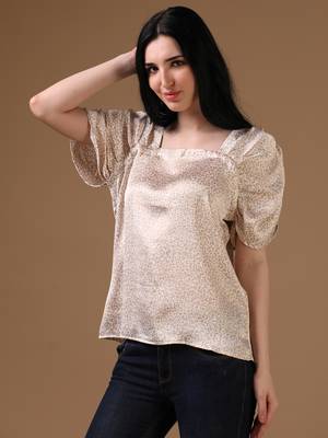 Beige satin elbow sleeves party top 2