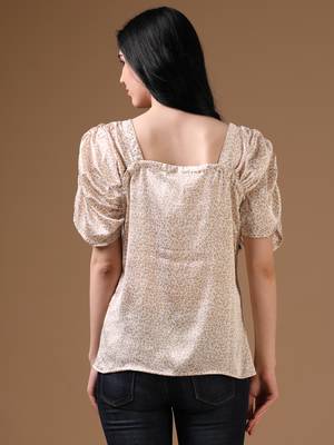 Beige satin elbow sleeves party top 4