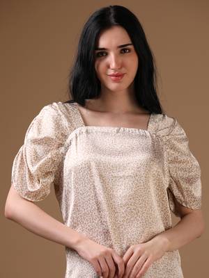 Beige satin elbow sleeves party top 5
