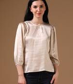 Beige satin 3/4th puff sleeve party top