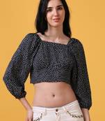 Navy polka dot 3/4th puff sleeve casual top