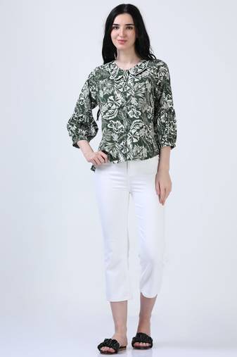 Dark green 3/4th sleeve floral print casual top