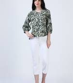 Dark green 3/4th sleeve floral print casual top