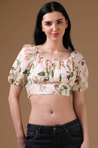 Off-white elbow sleeve floral print casual top