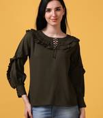 Dark green 3/4th bishop sleeve party wear top