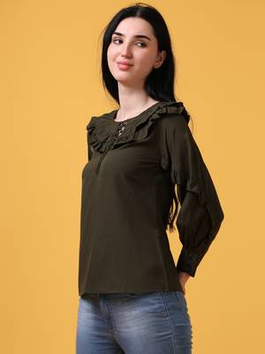 Dark green 3/4th bishop sleeve party wear top 2