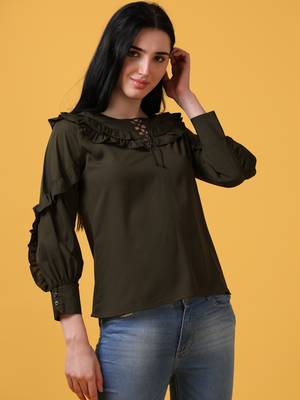 Dark green 3/4th bishop sleeve party wear top 3