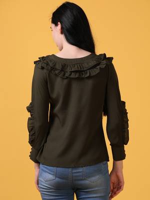 Dark green 3/4th bishop sleeve party wear top 4
