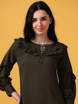 Dark green 3/4th bishop sleeve party wear top 5