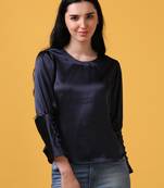 Satin navy 3/4th puff sleeve party wear top