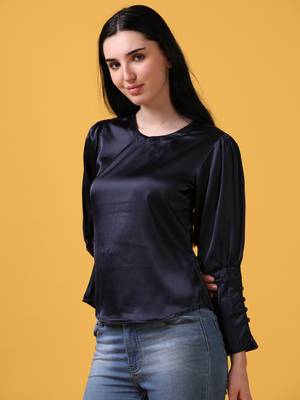 Satin navy 3/4th puff sleeve party wear top 3