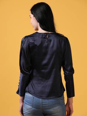 Satin navy 3/4th puff sleeve party wear top 4