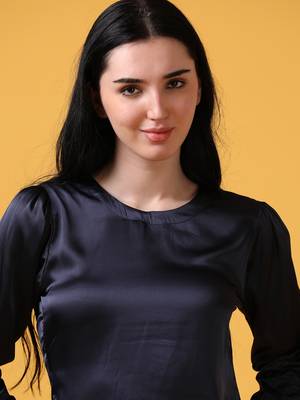 Satin navy 3/4th puff sleeve party wear top 5