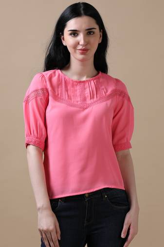 Pink elbow sleeve solid daily wear top