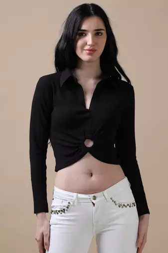 Black solid daily wear top