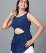 Navy blue sleeveless georgette solid western standard length top