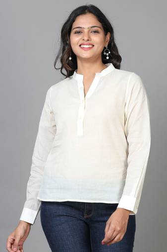 White cuff sleeve cotton striped western standard length top