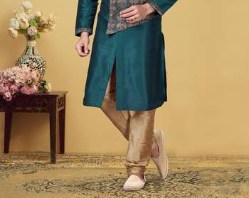 Rama green Designer Heavy Kurta With Pyjama 3