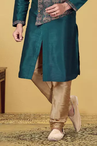 Rama green Designer Heavy Kurta With Pyjama