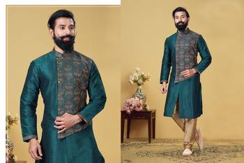 Rama green Designer Heavy Kurta With Pyjama 4