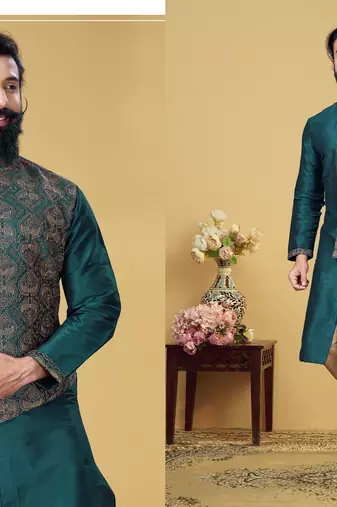 Rama green Designer Heavy Kurta With Pyjama