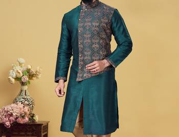 Rama green Designer Heavy Kurta With Pyjama 5