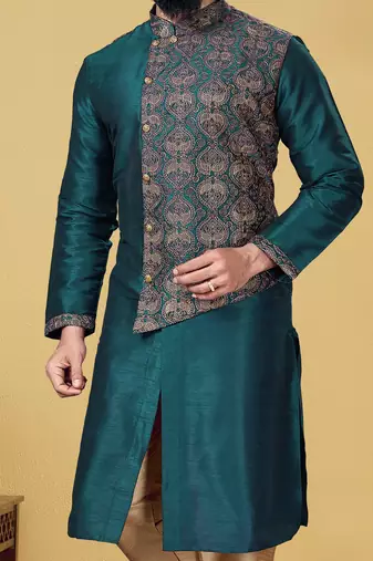 Rama green Designer Heavy Kurta With Pyjama