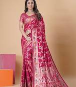 Pink Woven Design Dola Silk Jaquard Saree With Blouse