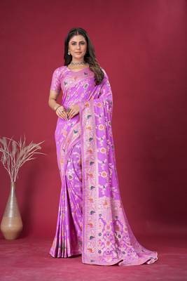 Lavender Woven Design Dola Silk Jaquard Saree With Blouse 1