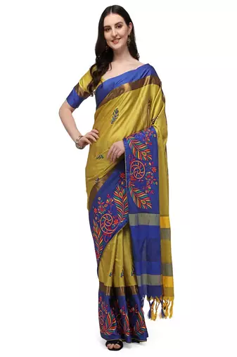 Serona fabrics women's cotton silk embroidery work party wear saree