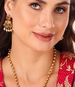 Mansiyaorange matte gold sacred elephant motif temple multi chain pendant jewellery sets for women