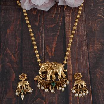 Mansiyaorange matte gold sacred elephant motif temple multi chain pendant jewellery sets for women 2