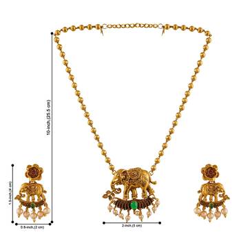 Mansiyaorange matte gold sacred elephant motif temple multi chain pendant jewellery sets for women 3