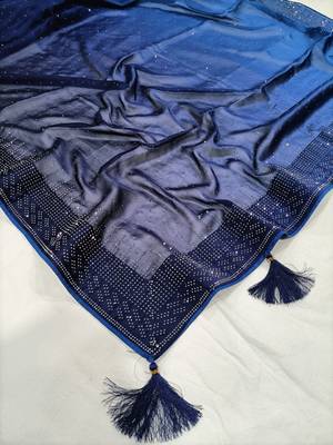 Trendmalls  Blue Rangoli Silk Heavy Swarovski Double Shade Wedding Party Wear Bridal Saree With Blouse 9