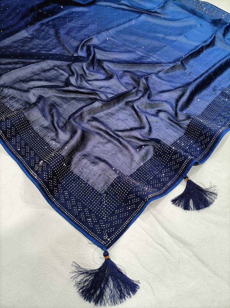  Blue Rangoli Silk Heavy Swarovski Double Shade Wedding Party Wear Bridal Saree With Blouse