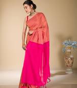 Orange and fuchsia plain pure cotton saree